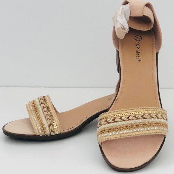 New Women's Top Moda Blush Beaded Vision Sandal Wrap Around Ankle Size 7.5 Suede - Picture 4 of 9